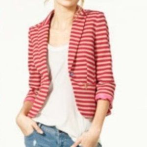 Zara TRF Collection Blazer Pink & Beige Stripes Lined Gold YKK Zip Pockets S